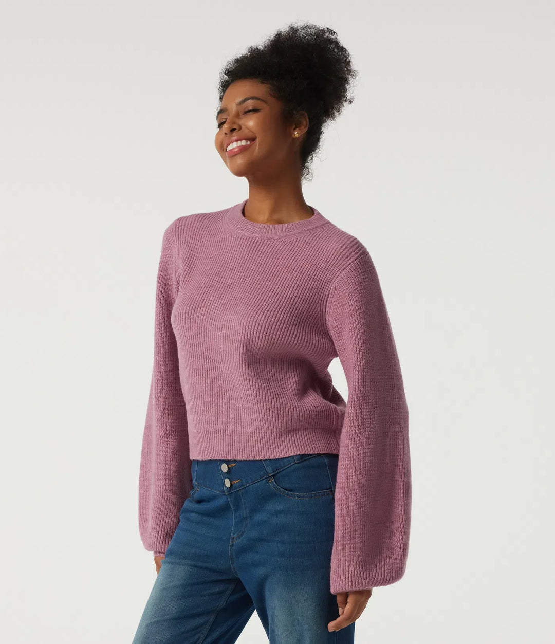 Round Neck Puff Long Sleeve Casual Jumper