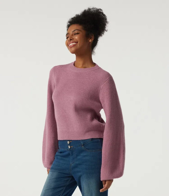 Round Neck Puff Long Sleeve Casual Jumper