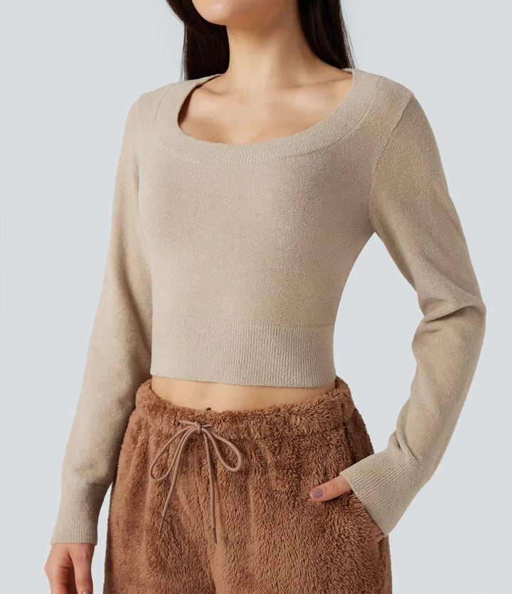 U-Neck Long Sleeve Cropped Casual Jumper