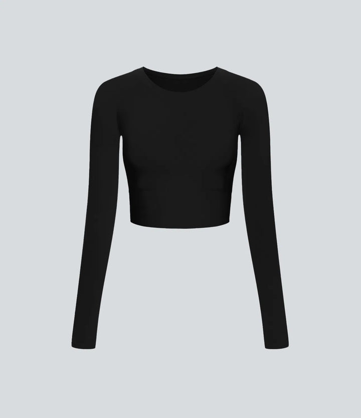 Solid Thumb Hole Cropped Yoga Sports Top