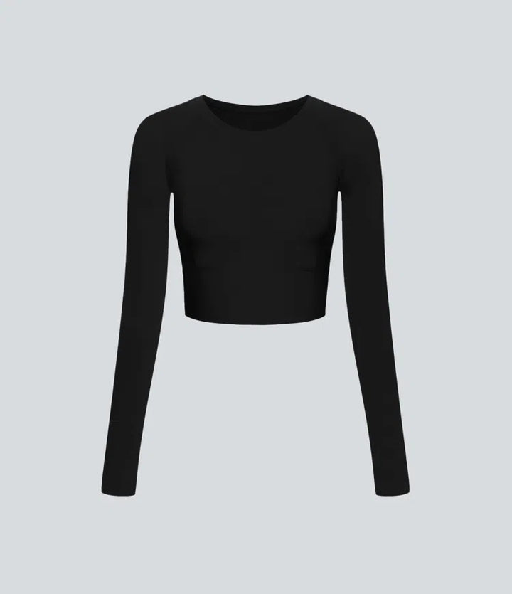 Solid Thumb Hole Cropped Yoga Sports Top