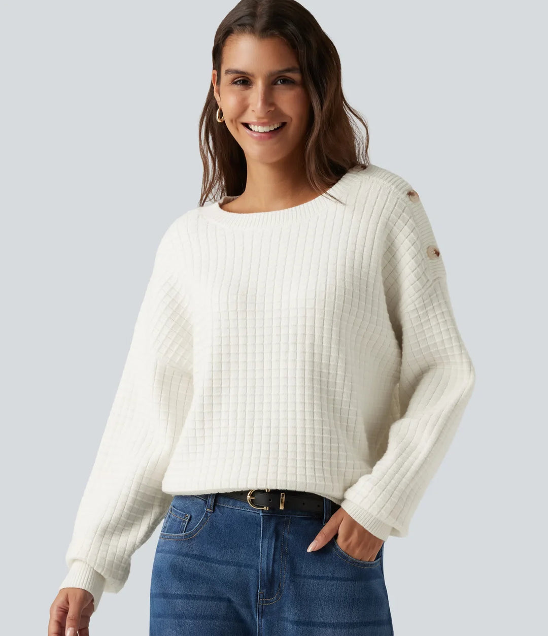 Round Neck Dropped Shoulder Long Sleeve Casual Jumper