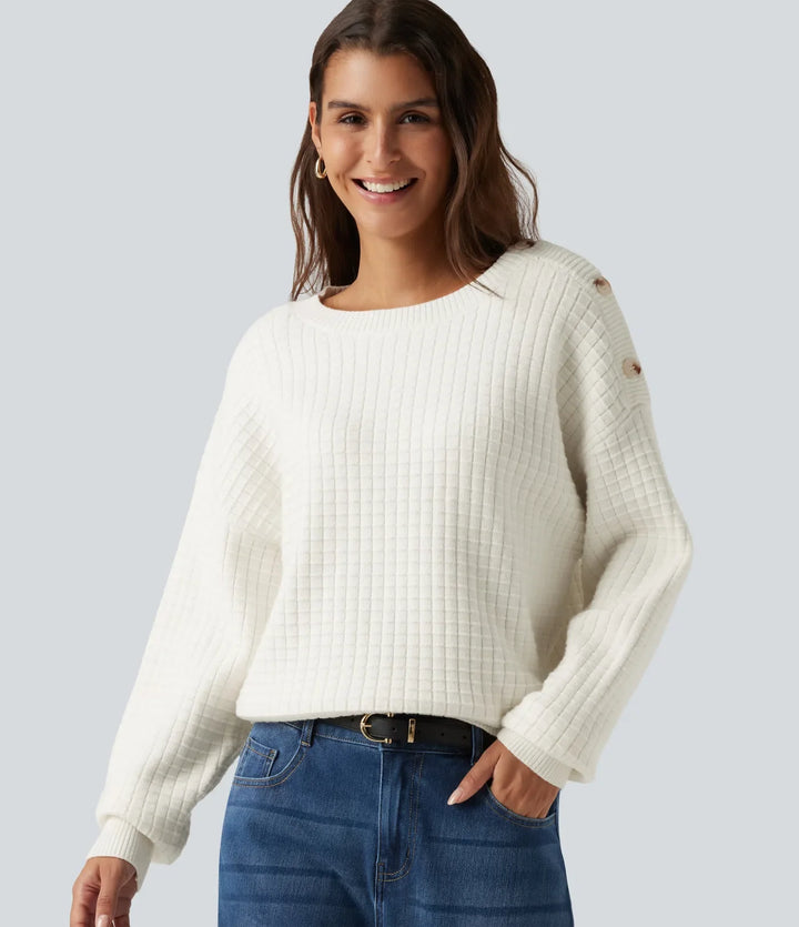Round Neck Dropped Shoulder Long Sleeve Casual Jumper