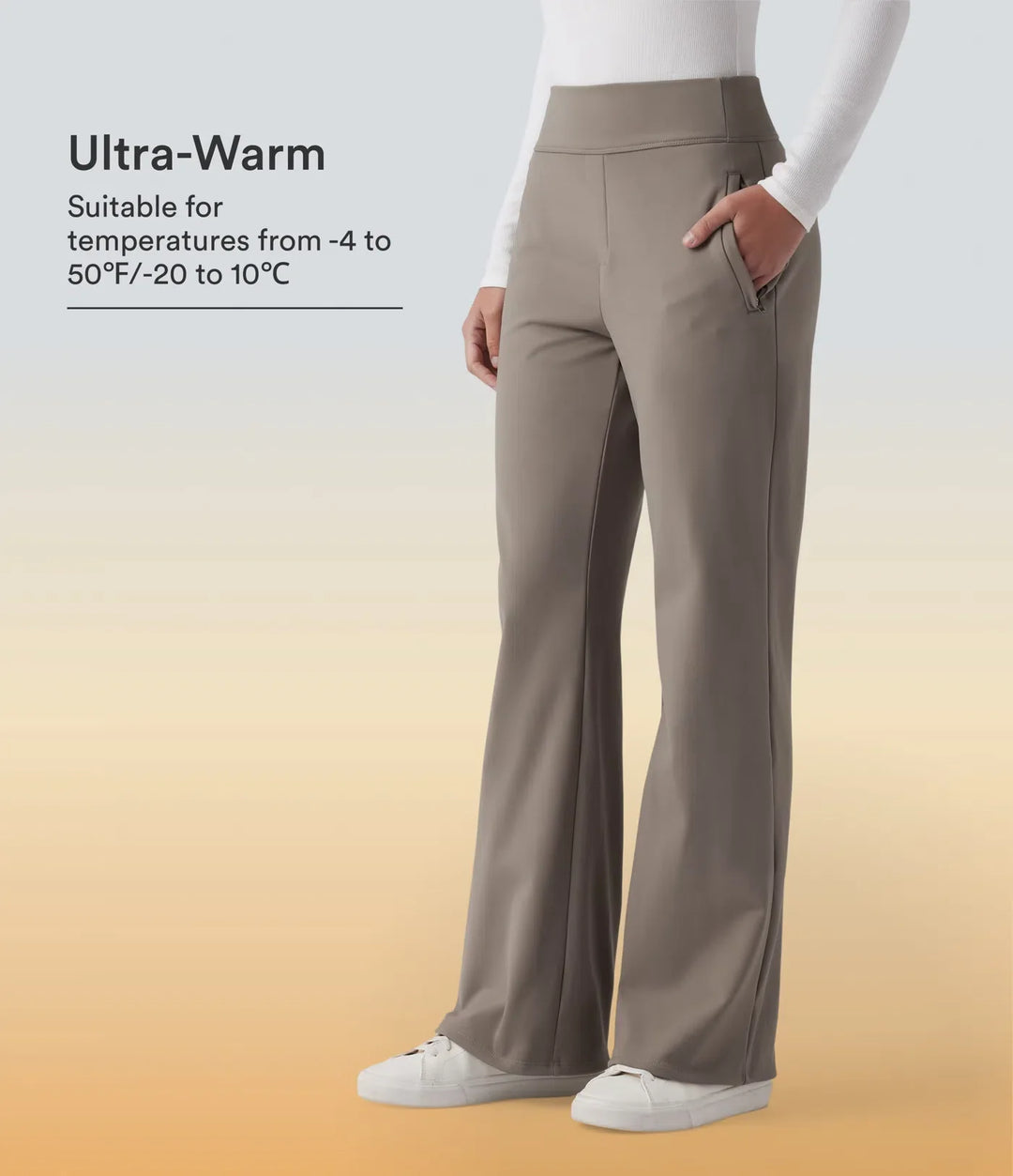 Mid Rise Fleece Work Flare Trousers with Zip Pockets