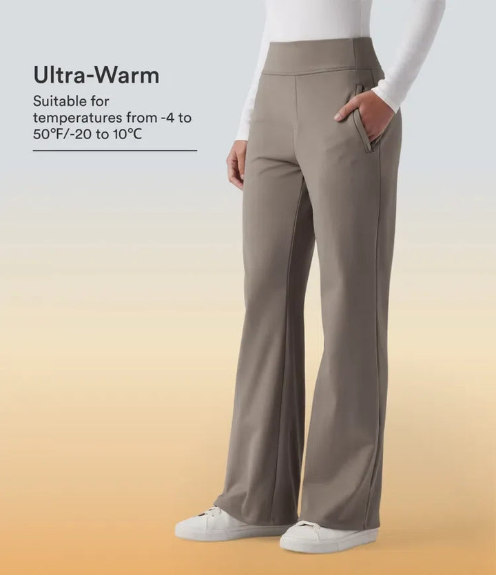 Mid Rise Fleece Work Flare Trousers with Zip Pockets