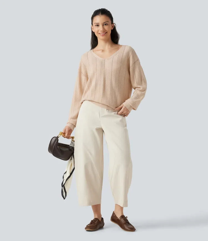 V Neck Long Sleeve Casual Wool-Blend Jumper