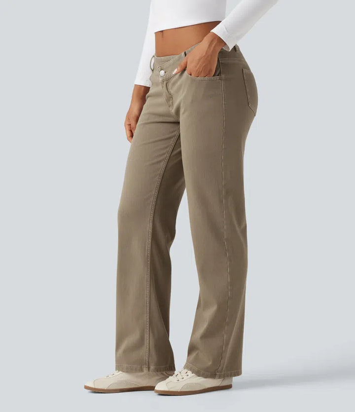 Halara Flex Low Rise Asymmetric Straight Leg colourful Casual Jeans with Pockets