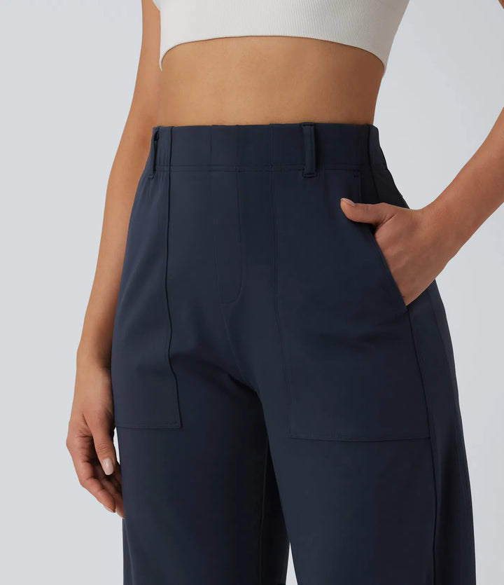 DayStretch High Waisted Barrel Leg Casual Trousers with Pockets