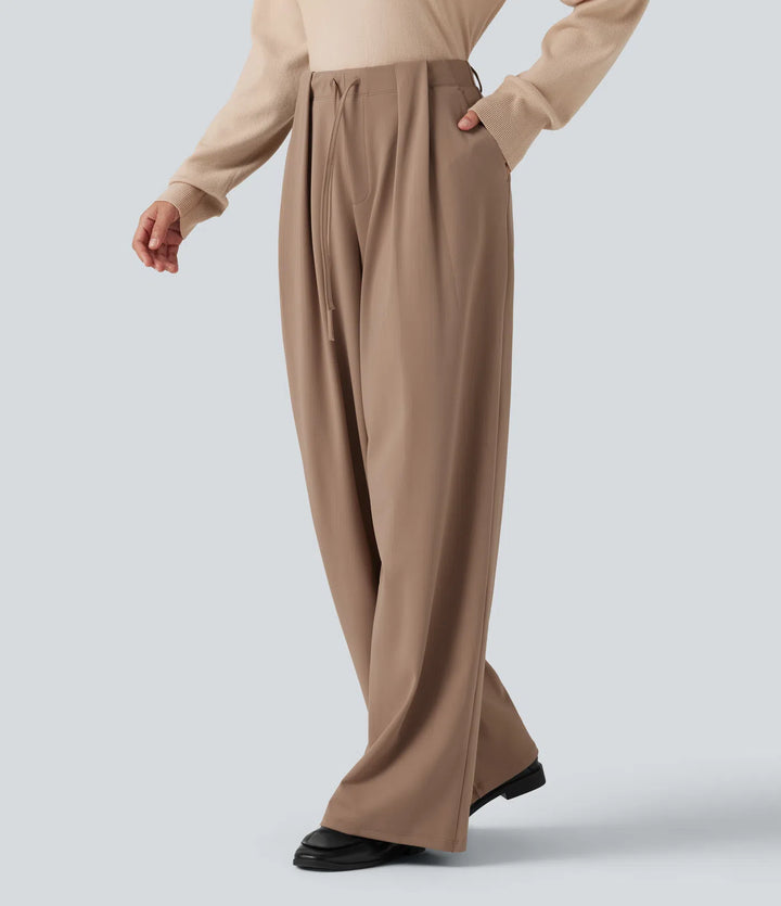 Halara Flex DayStretch Mid Rise Drawstring Wide Leg Work Trousers with Pockets