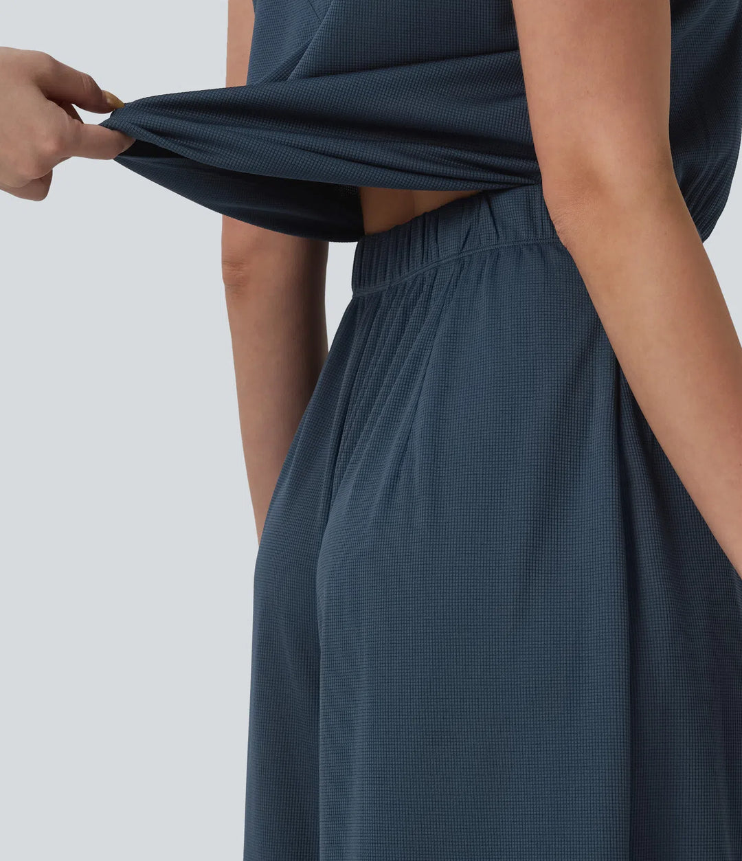V Neck Flowy Waffle Casual Jumpsuit with Pockets-Easy Peezy Edition