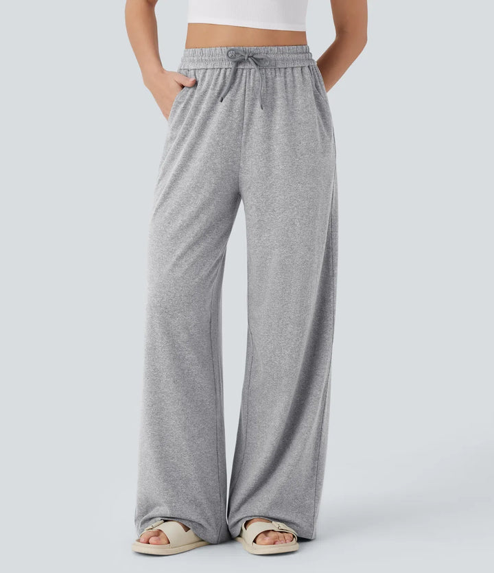 High Waisted Drawstring Pocket Wide Leg Baggy Casual Trousers