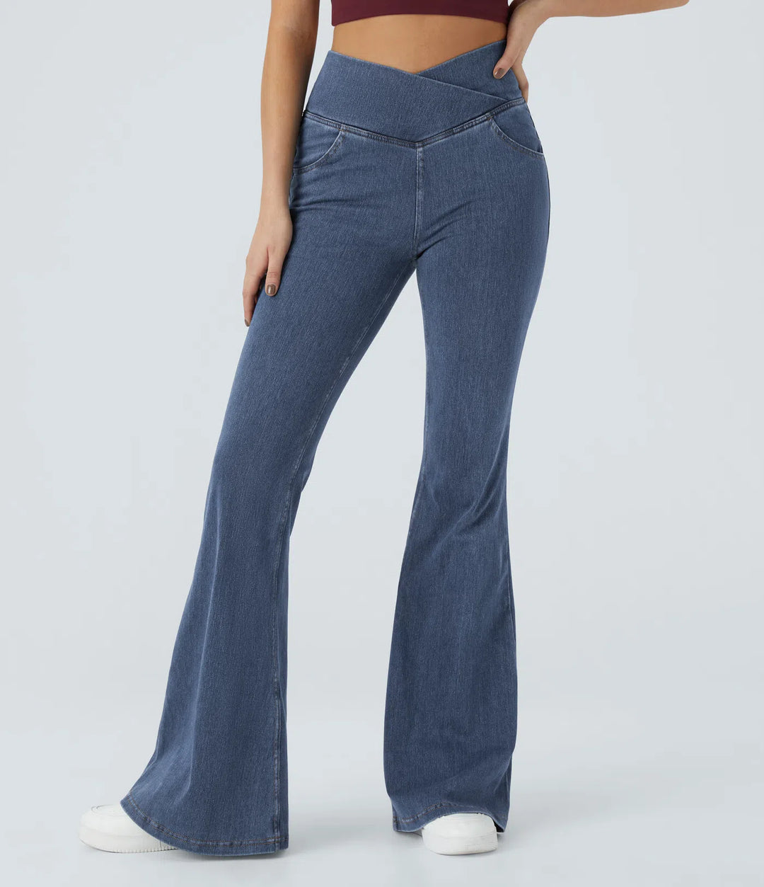 Halara Flex High Waisted Crossover Pocket Washed Casual Jeans