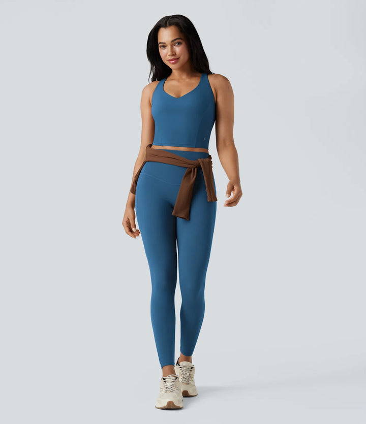 Halara UltraSculpt Deep V-neck Push-Up Crisscross Back 2-in-1 Yoga Tank Top