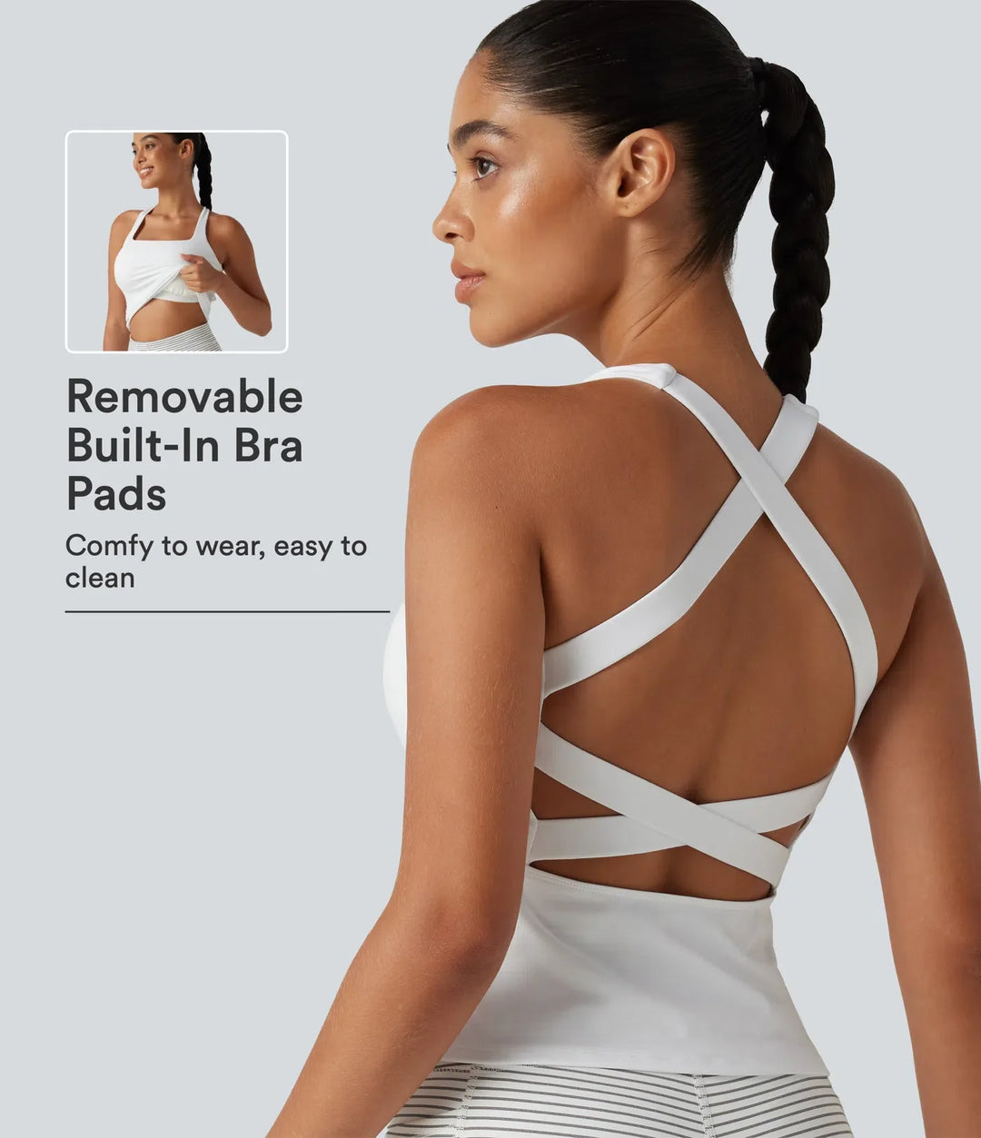 SoftlyZero Airy Square Neck Built-in Bra InstantCool Training Tank Top-Longer Length-UPF50+ DD-F Cups