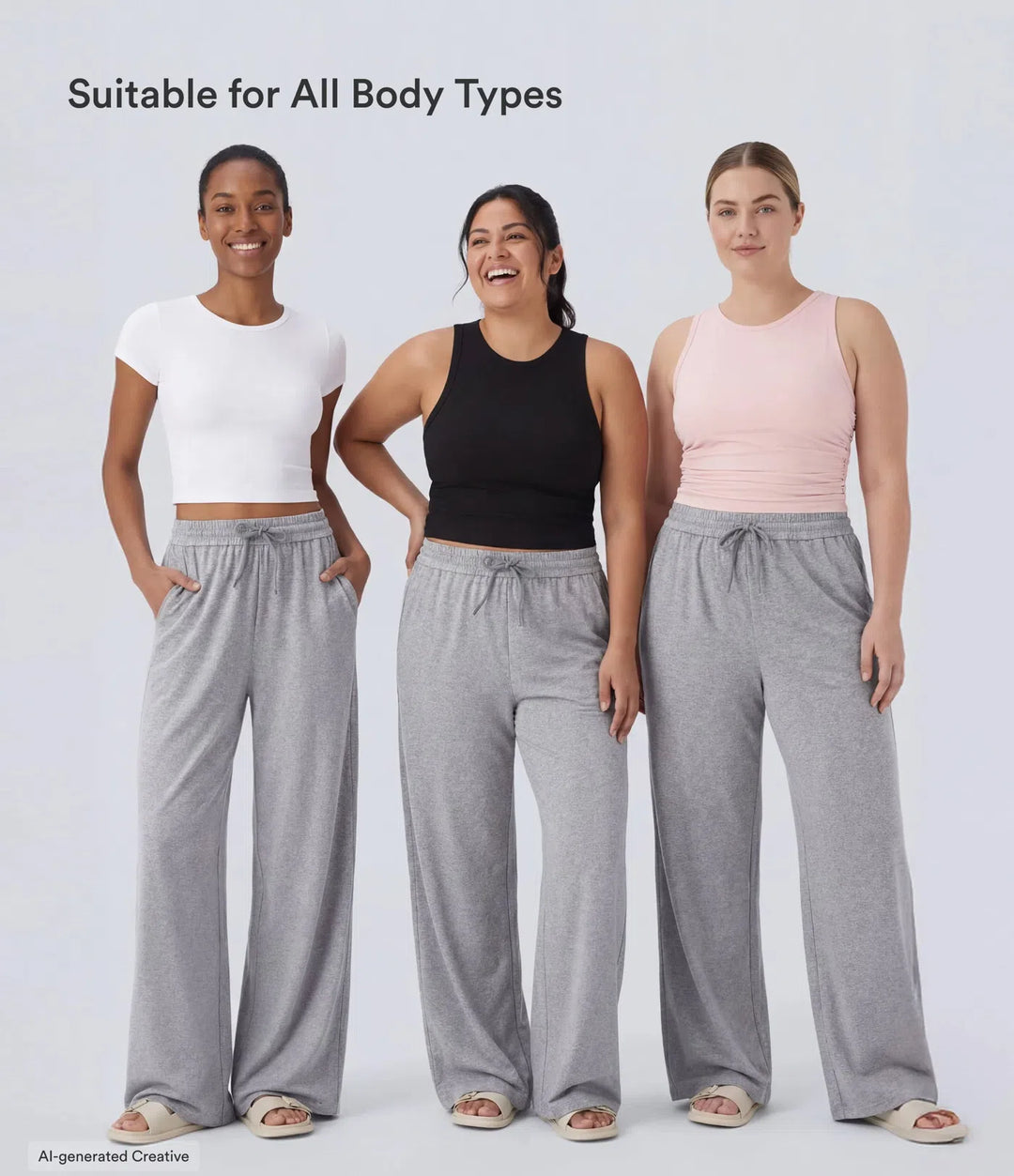 High Waisted Drawstring Pocket Wide Leg Casual Trousers