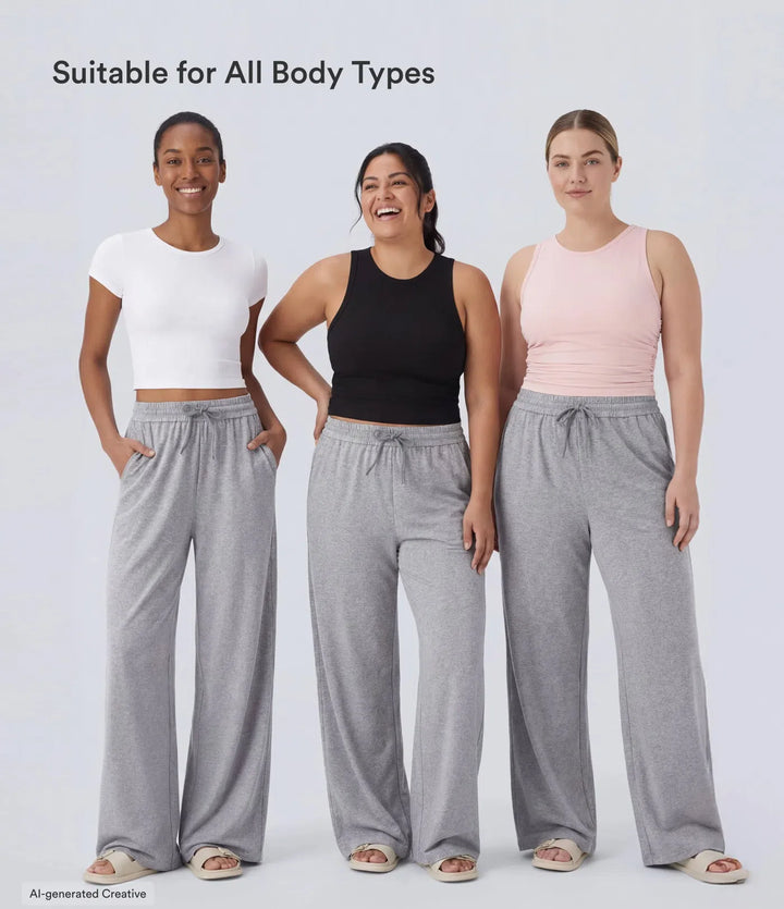 High Waisted Drawstring Pocket Wide Leg Casual Trousers