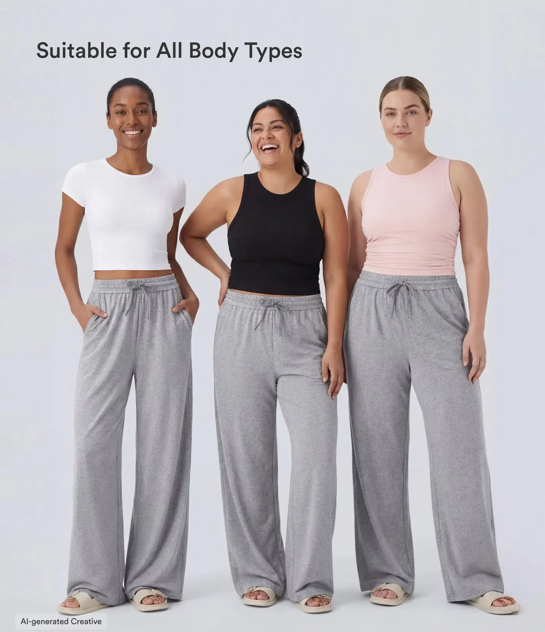 High Waisted Drawstring Pocket Wide Leg Baggy Casual Trousers