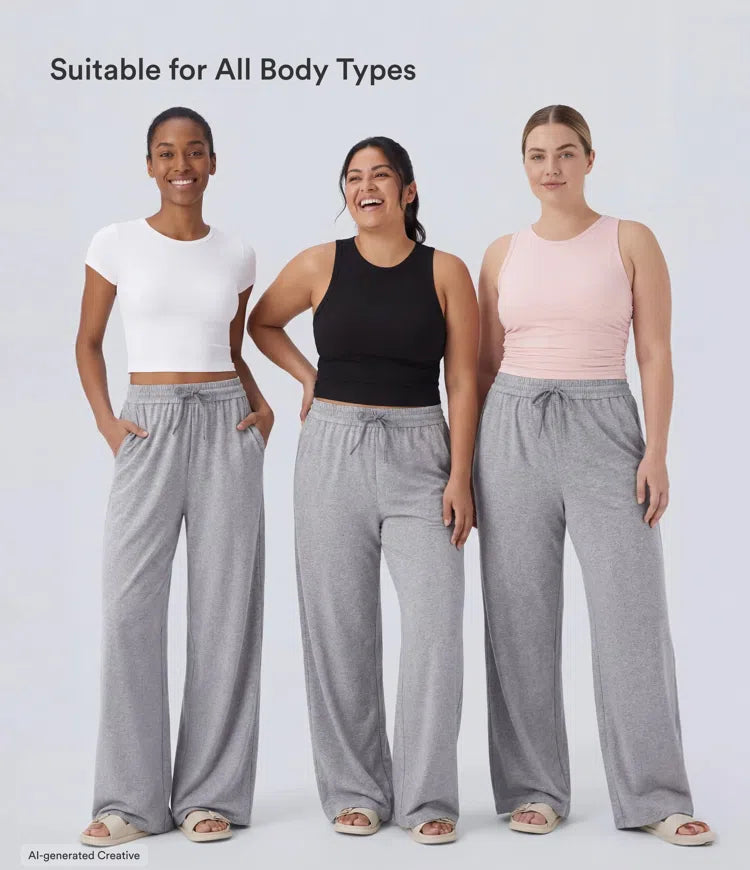 High Waisted Drawstring Pocket Wide Leg Casual Trousers