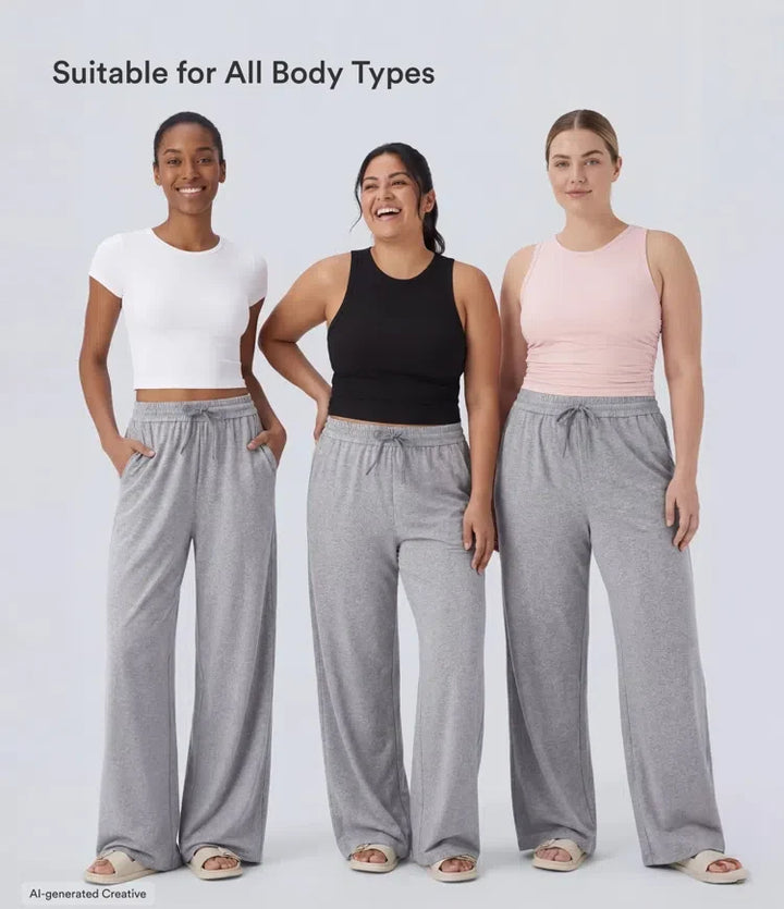 High Waisted Drawstring Pocket Wide Leg Baggy Casual Trousers