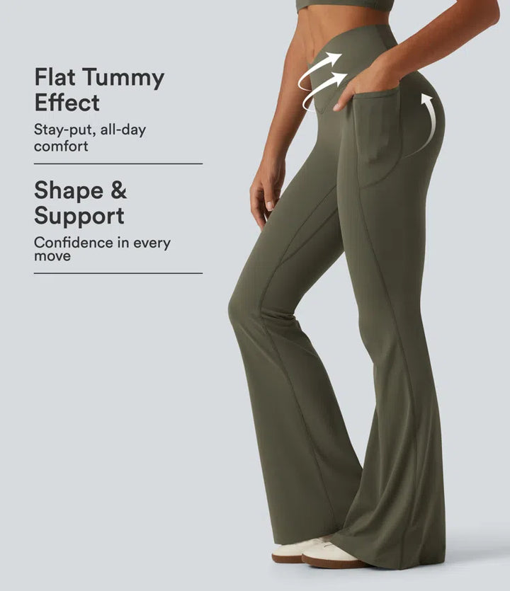 Halara UltraSculpt High Waisted Crossover Scrunch Butt Lifting Tummy Control Shaping Yoga Flare Leggings with Pockets