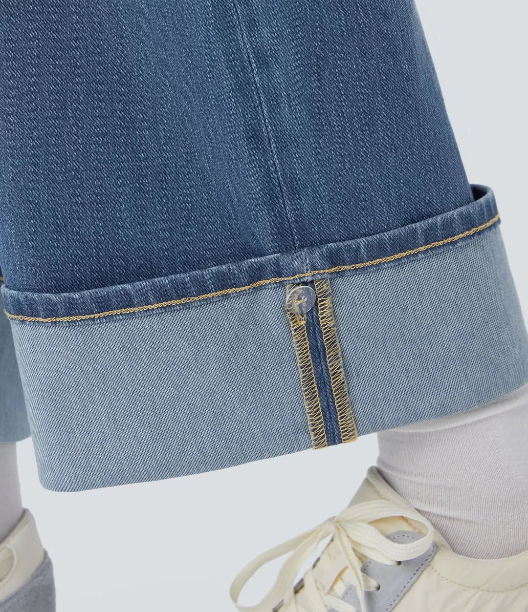 Halara Flex High Waisted Pockets Adjustable Hem Wide Leg Washed Casual Jeans