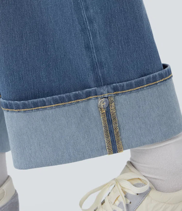 Halara Flex High Waisted Pockets Adjustable Hem Wide Leg Washed Casual Jeans