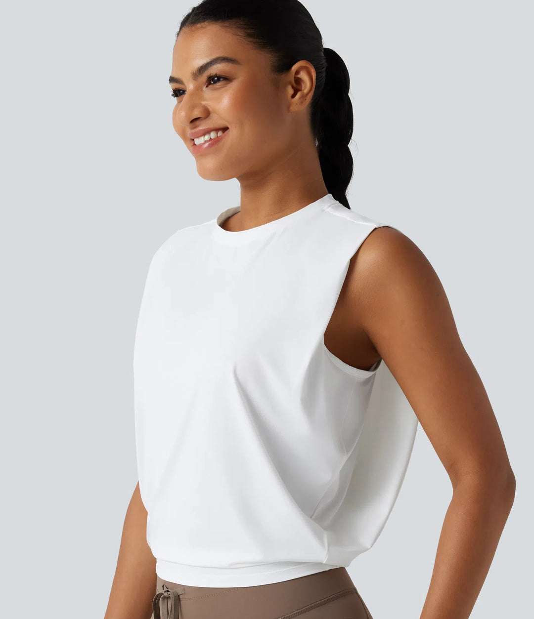 Round Neck InstantCool Cropped Yoga Tank Top-UPF50+