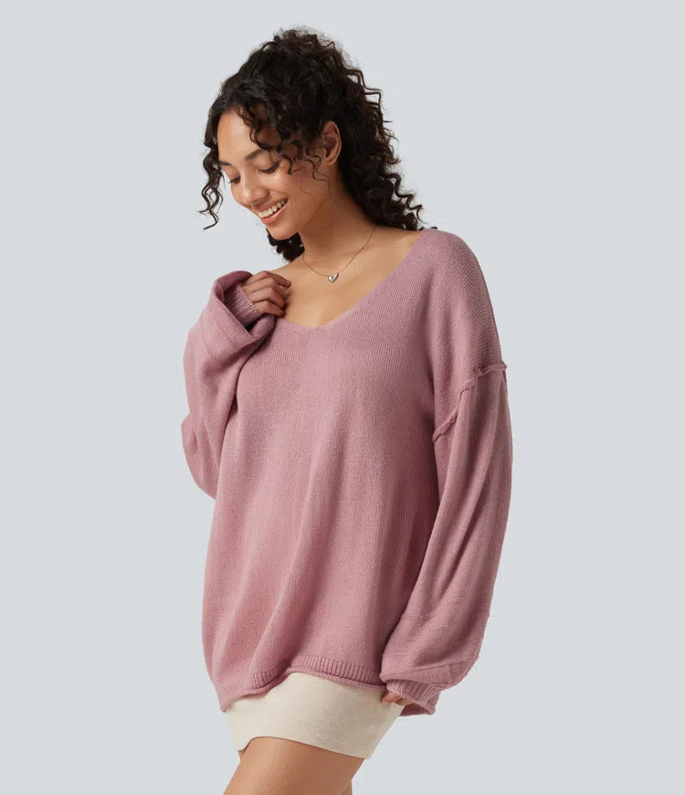 V Neck Long Sleeve Casual Jumper