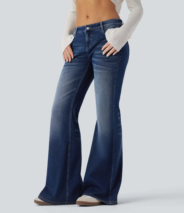 Halara Flex Low Rise Flared Washed Casual Jeans with Pockets
