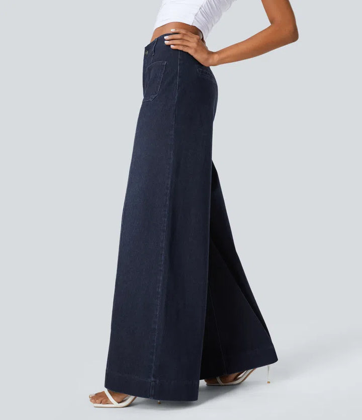 Halara Flex High Waisted Pockets Washed Casual Wide Leg Jeans