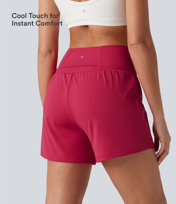 SoftlyZero Airy Crossover High Waisted 2-in-1 InstantCool Yoga Shorts 5&