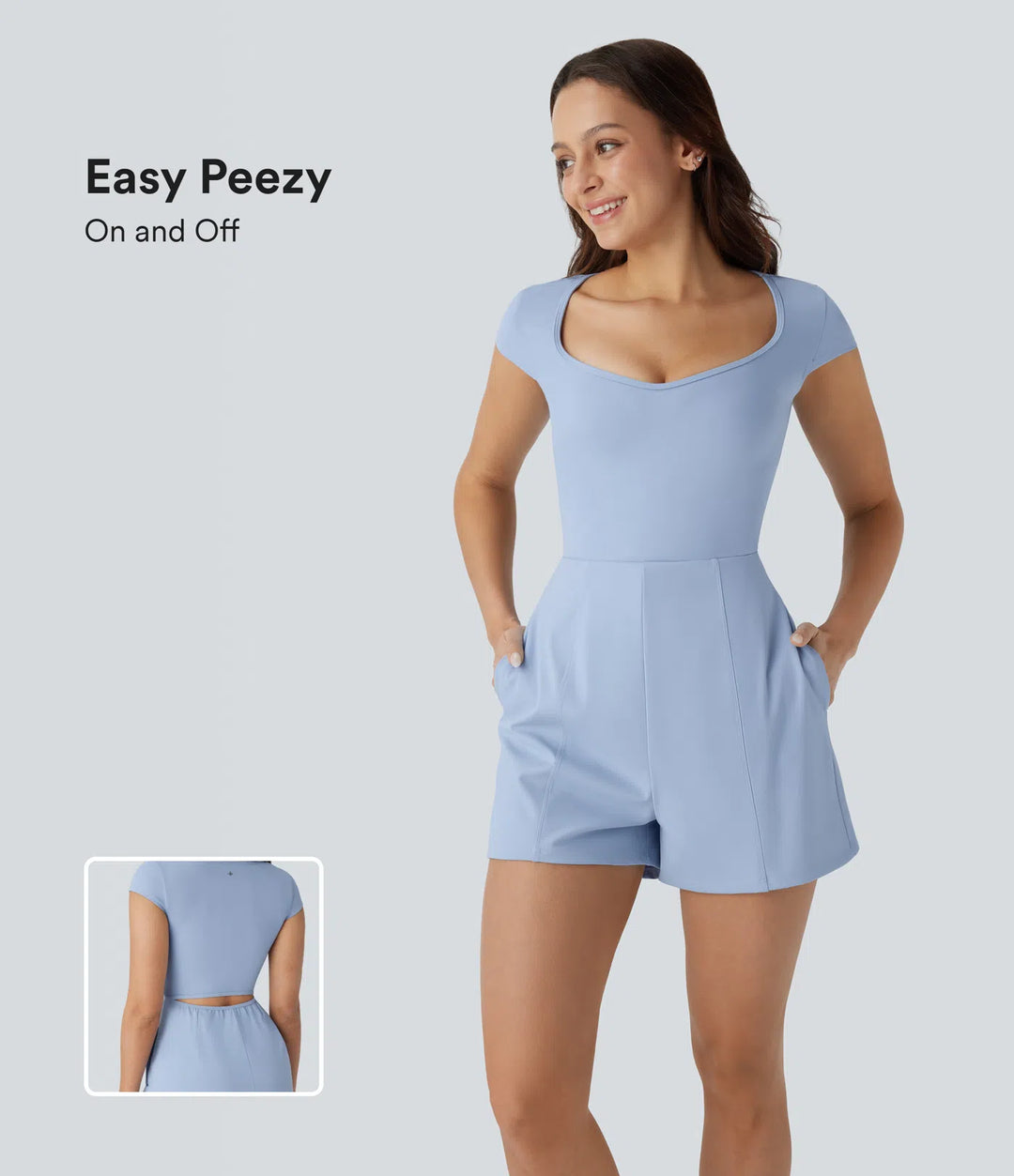 SoftlyZero Airy U Neck Cap Sleeve Pocket InstantCool Yoga Playsuit-Easy Peezy
