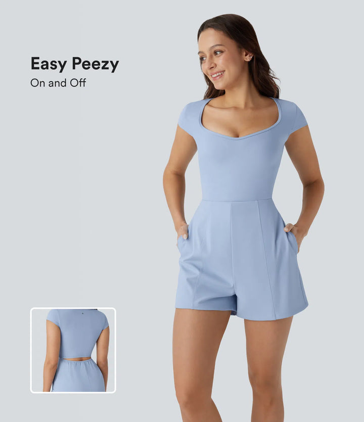 SoftlyZero Airy U Neck Cap Sleeve Pocket InstantCool Yoga Playsuit-Easy Peezy