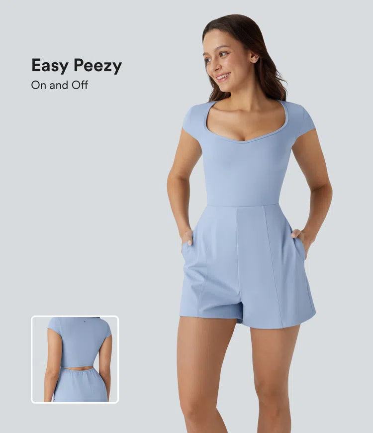 SoftlyZero Airy U Neck Cap Sleeve Pocket InstantCool Yoga Playsuit-Easy Peezy