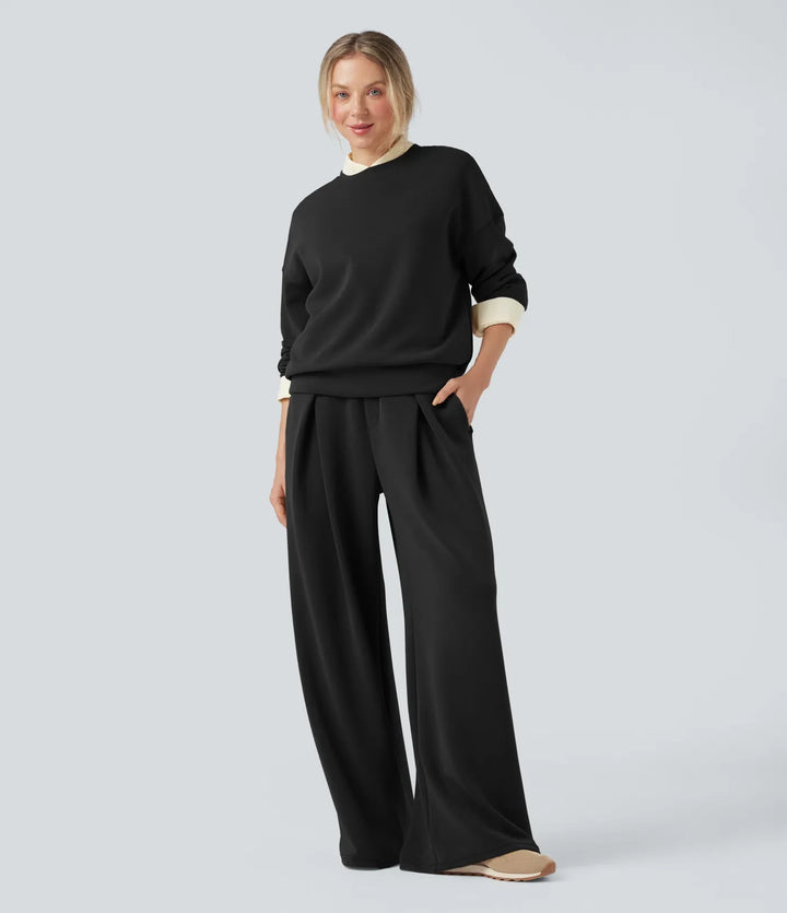 SpacerTek Rounded Neckline Long Sleeve Crossover Back Casual Sweatshirt