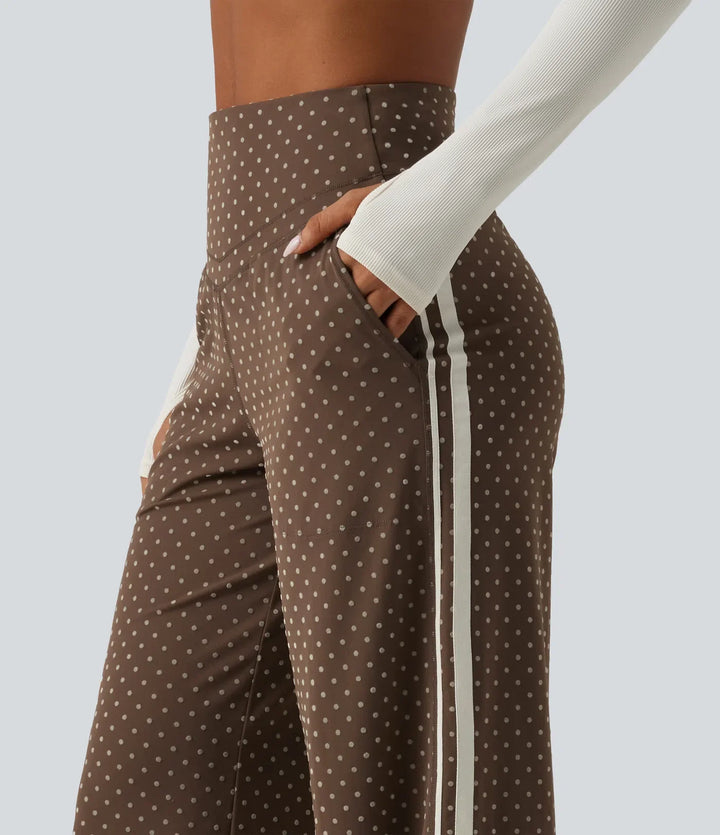 Halara UltraSculpt Flocked High Waisted V Shaped Tummy Control Straight Leg Polka Dot Yoga Trousers with Pockets
