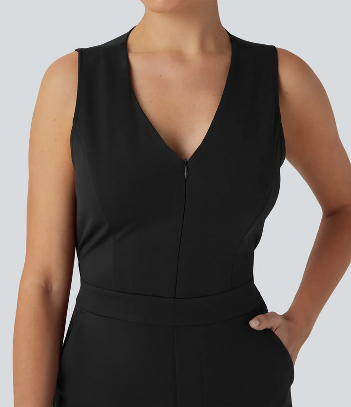 V Neck Sleeveless Casual Bootcut Jumpsuit with Pockets-Easy Peezy Edition