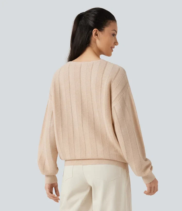 V Neck Long Sleeve Casual Wool-Blend Jumper