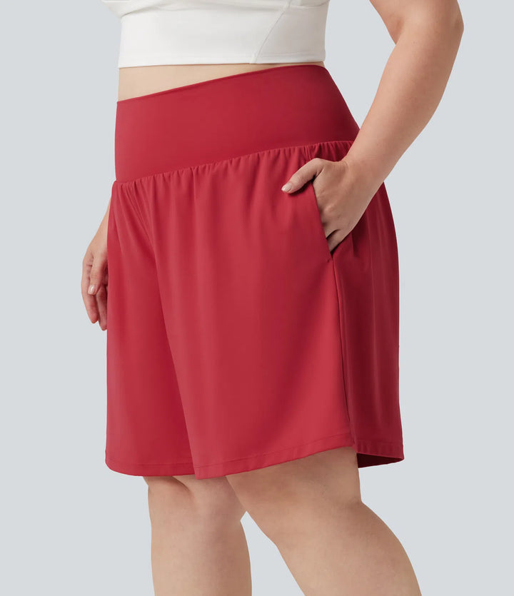 Plus Size SoftlyZero Airy Super High Waisted 2-in-1 Cool Touch Yoga Shorts 9&