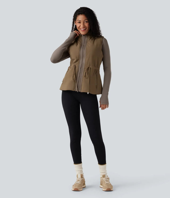 PuffFlex 3-in-1 High-Neck Long Sleeve Thumb Holes Fleece Jacket &amp;Quilted Vest with Pockets