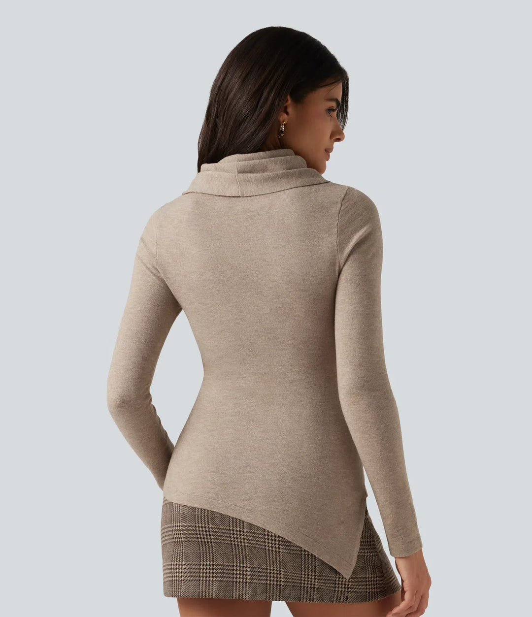 Cowl Neck Long Sleeve Uneven Hem Casual Jumper