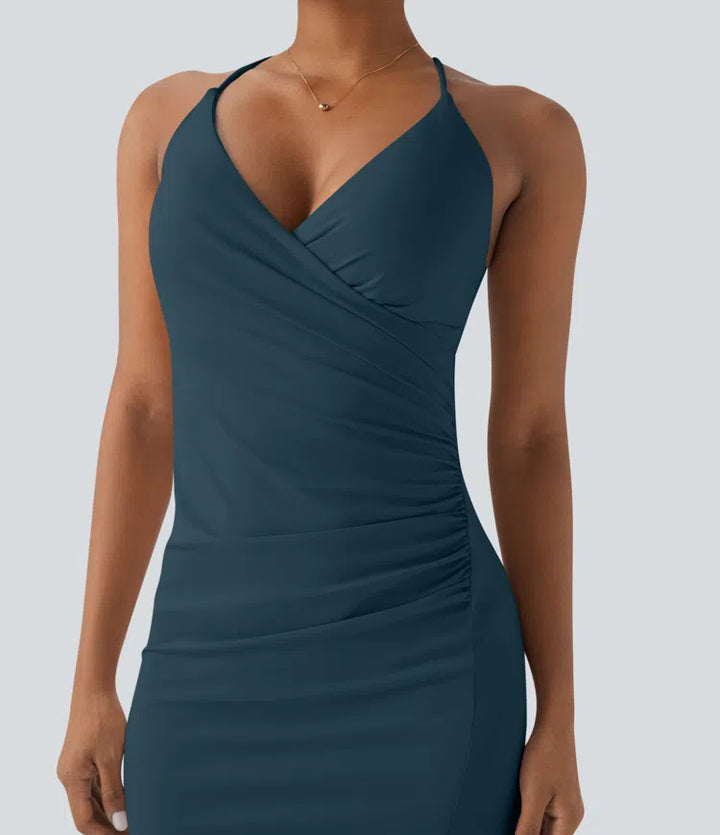 SoftlyZero Airy Crossover Ruched Lace Up Bodycon InstantCool Dress DD-F Cups