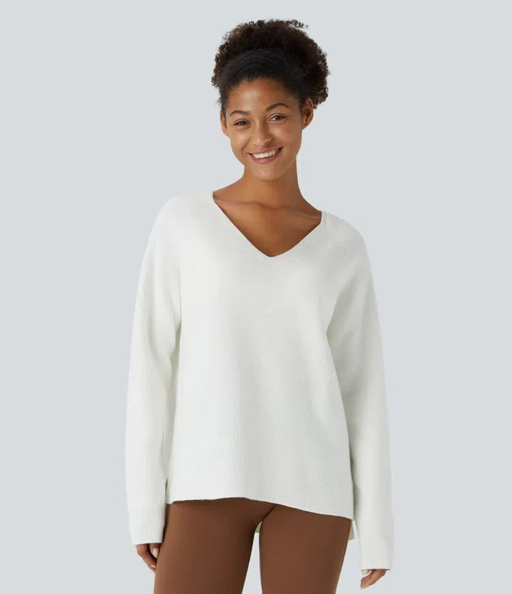 V Neck Long Sleeve Casual Jumper