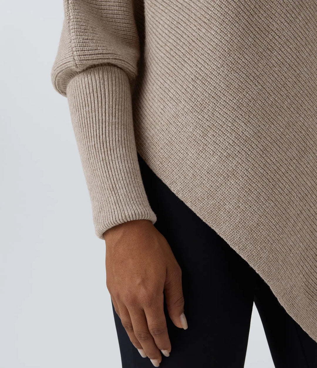 High Neck Long Sleeve Asymmetric Hem Work Jumper