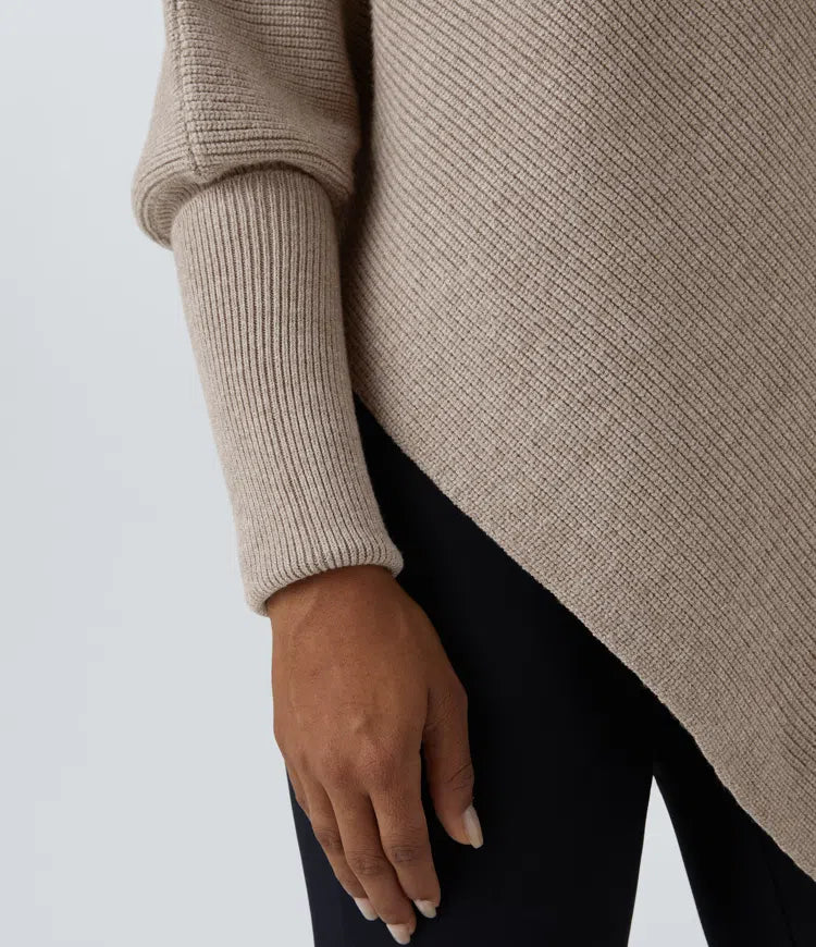 High Neck Long Sleeve Asymmetric Hem Work Jumper