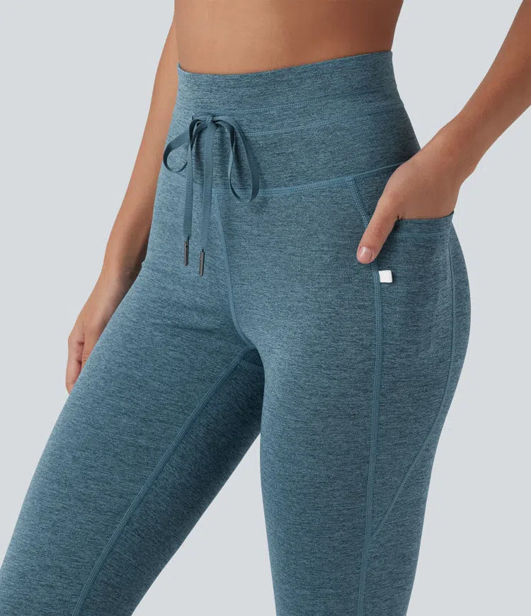 Halara UltraSculpt Heathered High Waisted Drawstring Quick Dry Yoga 7/8 Leggings with Pockets