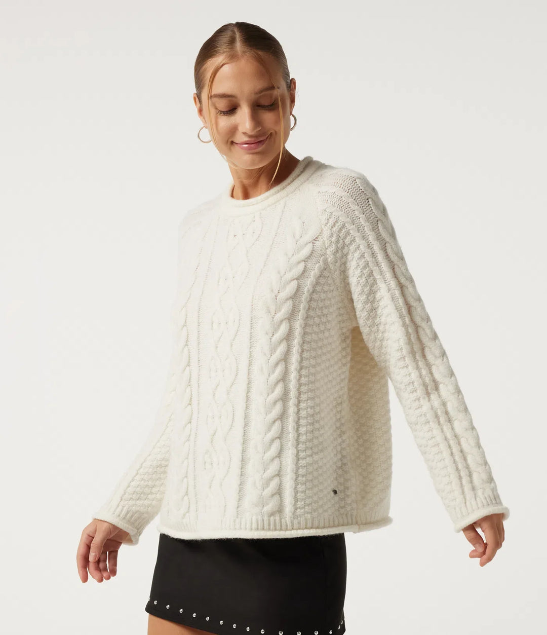 Round Neck Long Sleeve Rolled Hem Casual Jumper