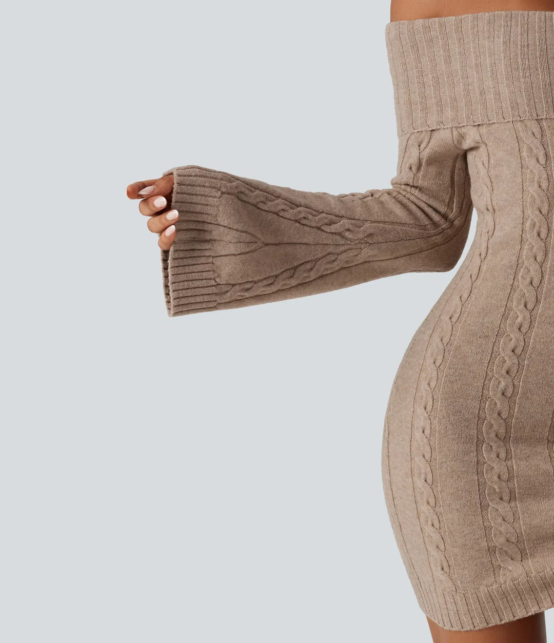 Off Shoulder Bell Long Sleeve Bodycon Mini Casual Jumper Dress