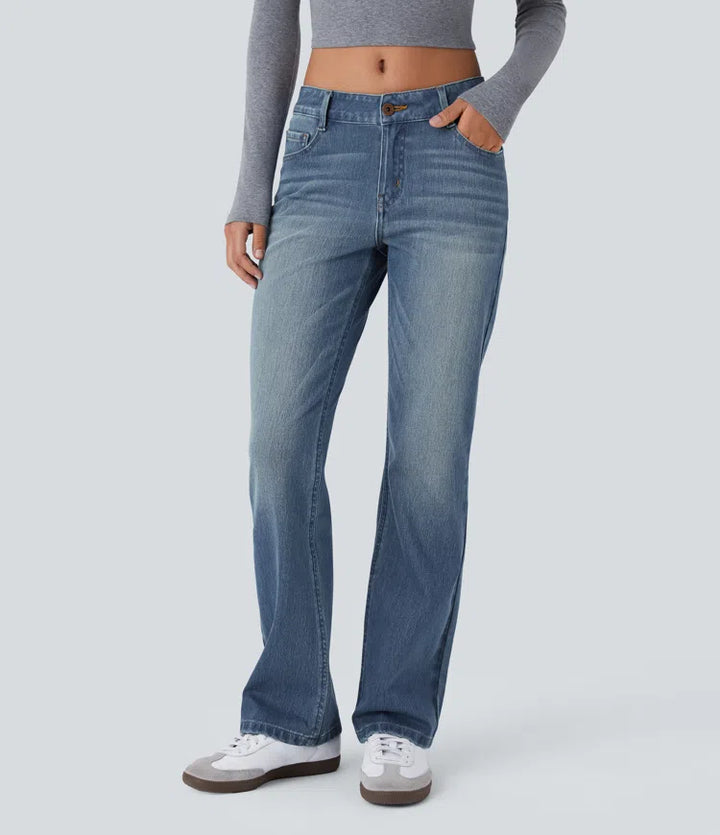 Halara Flex Low Rise Zipper Pockets Washed Casual Bootcut Jeans