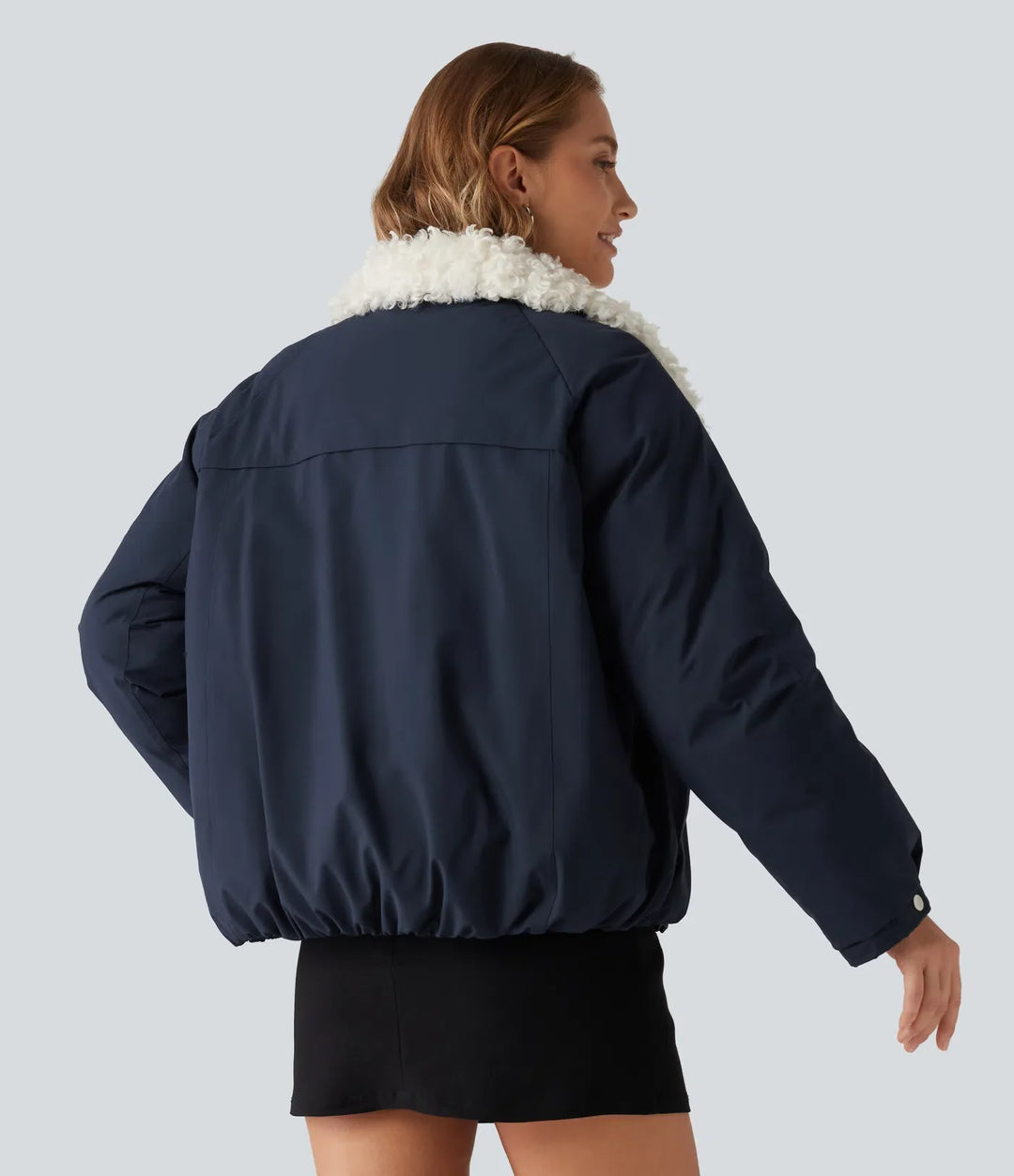 Collared Long Sleeve Casual Padded Jacket with Pockets